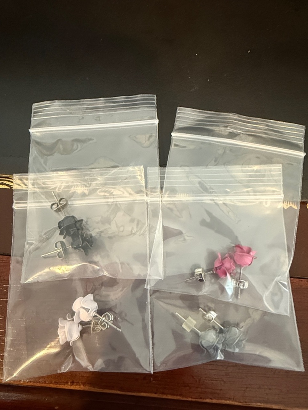 Pink and Gray Flower Stud Earrings - Pack of Assorted Colors